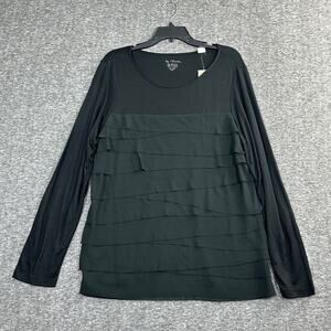 Chico's Top Womens XL 3 Black Layered Ruffled Scoop Neck Long Sleeve Blouse NEW